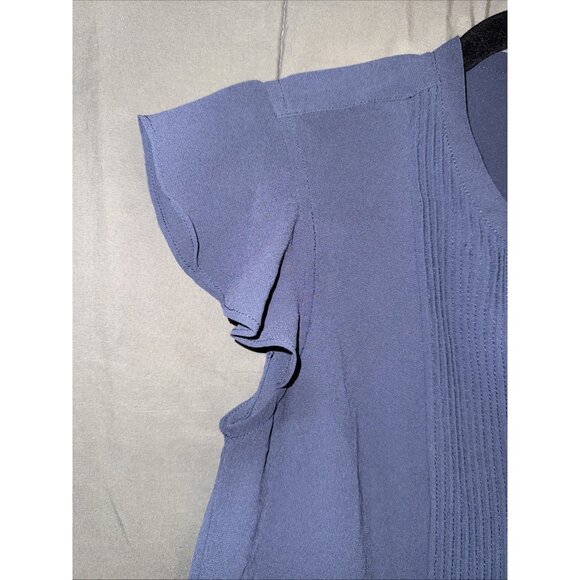 Forever 21 Button Up Top Size Small Short Ruffle Sleeved Blue Chiffon Pleated - Picture 11 of 12